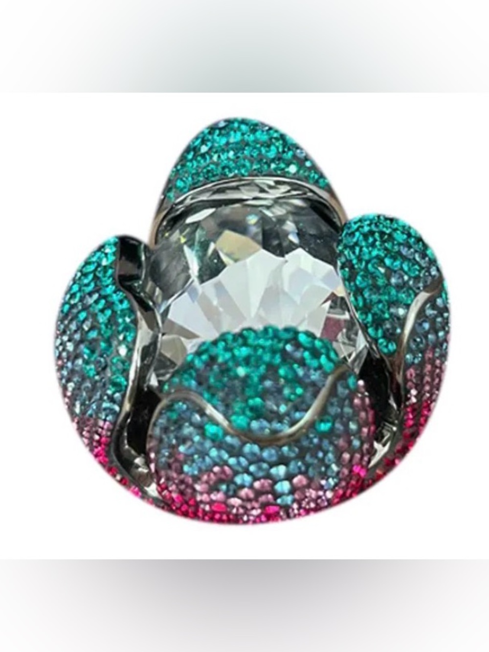 Swarovski Two-Tone Teal and Pink Crystal Cocktail Ring